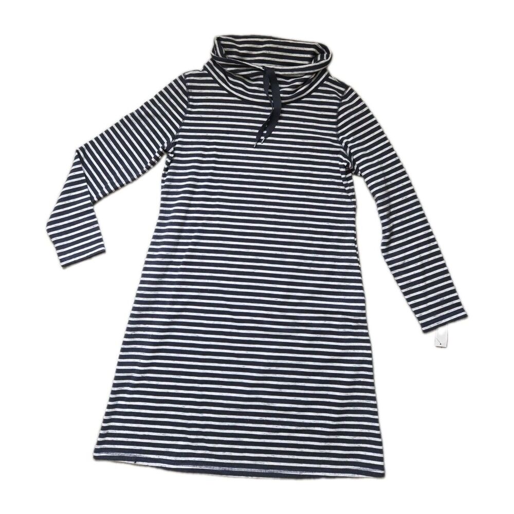 NWT T by Talbots Navy White Striped Cowl Neck Sweatshirt Heavyweight Dress Sz L